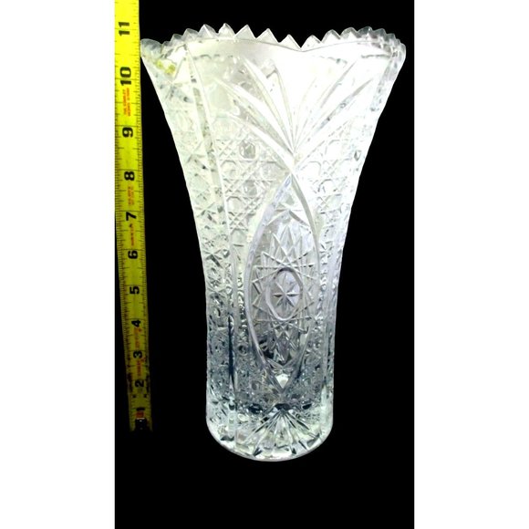 CRISTAL d'ARQUES France CHESNAY 10 3/4" Tall Lead Crystal Vase Blown Glass Disco - Picture 4 of 9